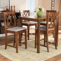 Baxton Studio RH316P-Grey/Walnut-5PC Pub Set Reneau Modern and Contemporary Grey Fabric Upholstered Walnut Brown Finished 5-Piece Wood Pub Set